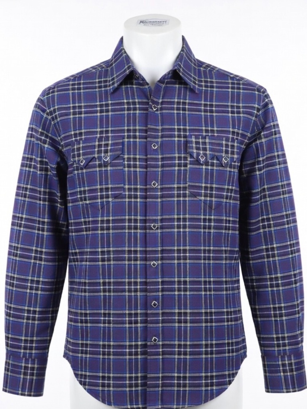 Vintage Rockmount Ranch Wear Men’s Blue/Purple Plaid Western Shirt. Made in USA!
